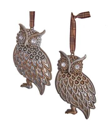 [086131819803] 4.9"PLASTIC RUSTIC GLAM OWL ORN INDIVIDUAL