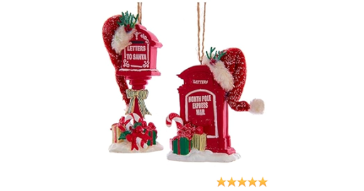 [086131818301] 5.3"RESIN RED MAILBOX W/RED KNIT HAT ORN INDIVIDUAL
