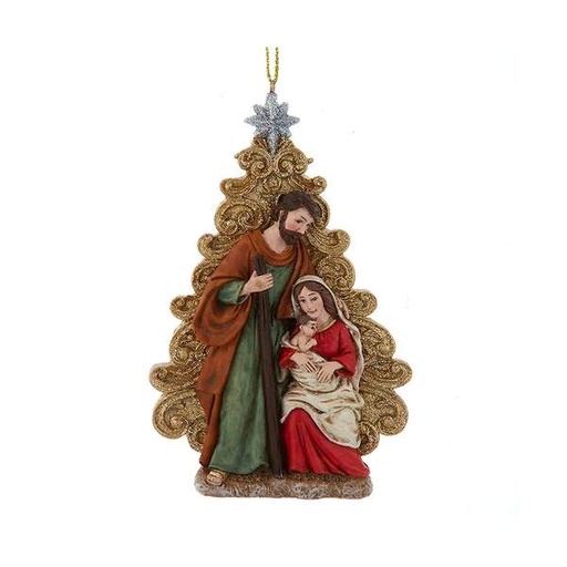 [086131817281] 4.75RESIN GLITTERED NATIVITY TREE ORN