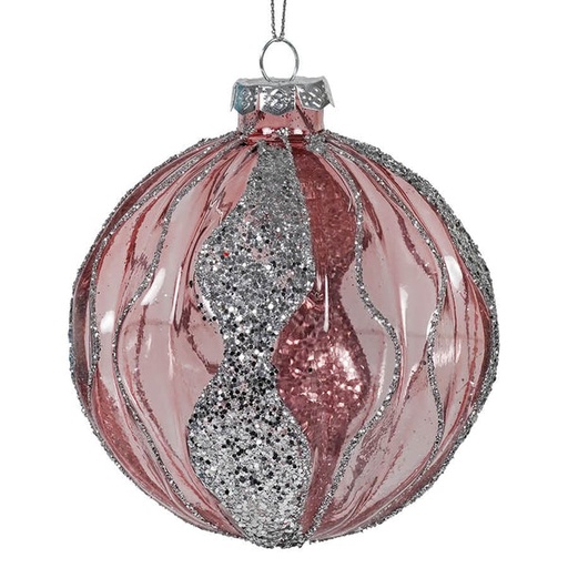 [MTX71076] 100MM PINK+SILVER GLASS BALL ORN INDIVIDUAL