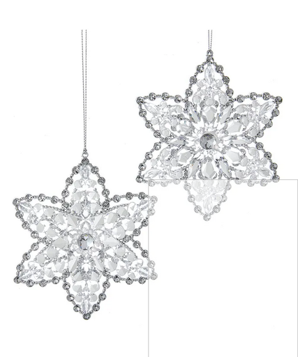 [086131636738] ACRYLIC WHITE & CLEAR SNOWFLAKE ORN INDIVIDUAL