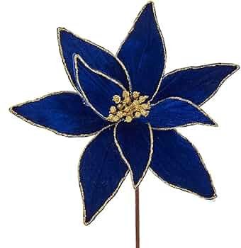 [086131603594] 14"ROYAL BLUE POINSETTIA W/GOLD GLITTER