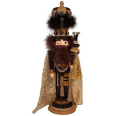[086131595264] 18"HOLLY WOOD BLACK & GOLD NUTCRACKER.