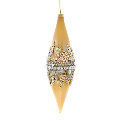 [086131584541] 8.25"GOLD GLASS FINIAL W/BEADING ORN.
