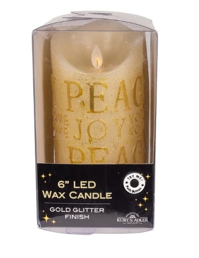 [JEL0948] 6"GOLD CANDLE W/FLICKER FLAME EFFECT. 