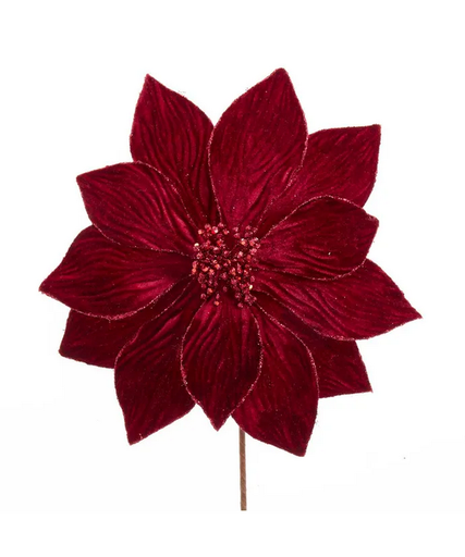 [086131551901] 14"BURGUNDY VELVET POINSETTIA.