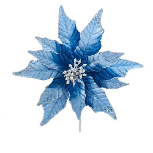 [B4107] 15" BLUE & SILVER POINSETTIA PICK.