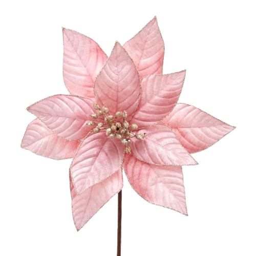 [086131551635] 15"PINK IRIDESCENT POINSETTIA PICK.