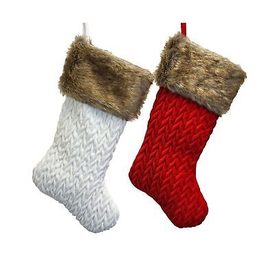 [SG0225] 21"IVORY & RED VELVET STOCKING W/FUR CUFF INDIVIDUAL