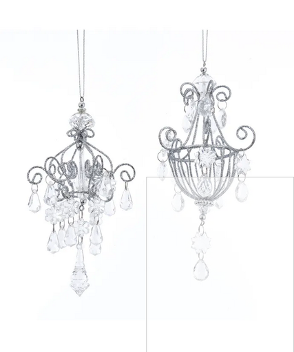[086131495625] 2.2X2.2X6"ACRYLIC DROP CHANDELIER WHITE GLITTER   