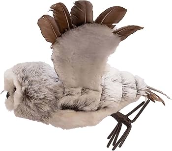 [C2320] 13.78X2.75X7"GRAY W/WHITE FUR FLYING OWL ORN.