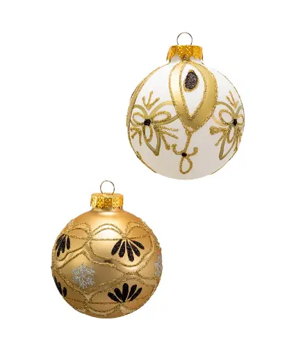 [GG0845] 80MM GLASS GOLD & WHITE DECORATED