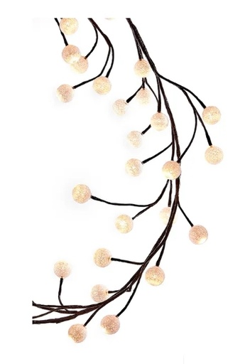 [P7408BRWW] 6BROWN GARLAND W/WHITE COTTON BALL DECO.