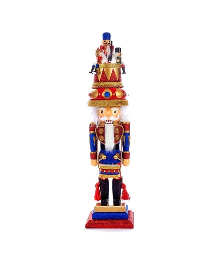 [HA0338] 20"HOLLY WOOD WIND-UP MUSIC BOX HAT NUTCRACKER.