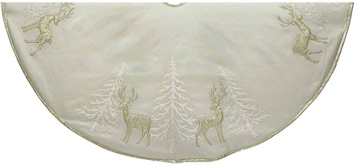 [TS0154] 48"GOLD TREE & REINDEER APPLIQUE TREE SKIRT