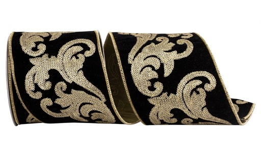 [94271W-986-10D] FLOURISH SEQUIN SCROLL VELVET DELUXE BACKED WIRE EDGE 4"X5Y